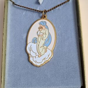 Vintage Precious Moments Mother And Child Enamel Necklace Religious